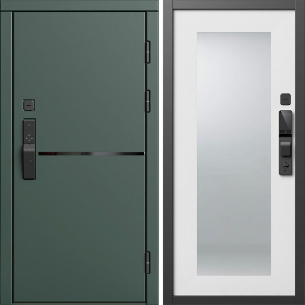 Входная дверь Termo-Door Смарт Тренд Грин - Зеркало Триумф Белый софт