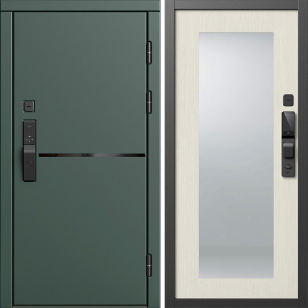 Входная дверь Termo-Door Смарт Тренд Грин - Зеркало Триумф лиственница