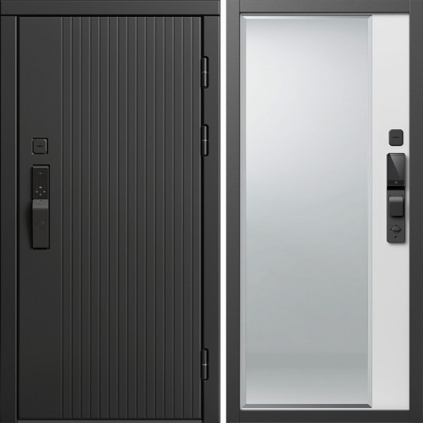 Входная дверь Termo-Door Смарт Твист Блэк - Зеркало Фацет Белый софт