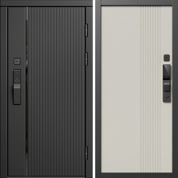 Входная дверь Termo-Door Смарт Урбан Блэк - Страйп Слоновая Кость
