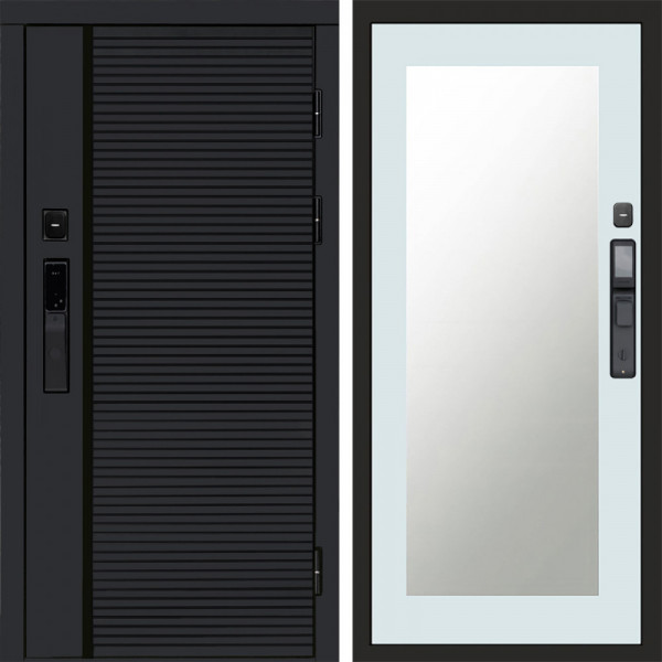 Входная дверь Termo-Door Смарт Black Line - Зеркало Триумф Белый софт