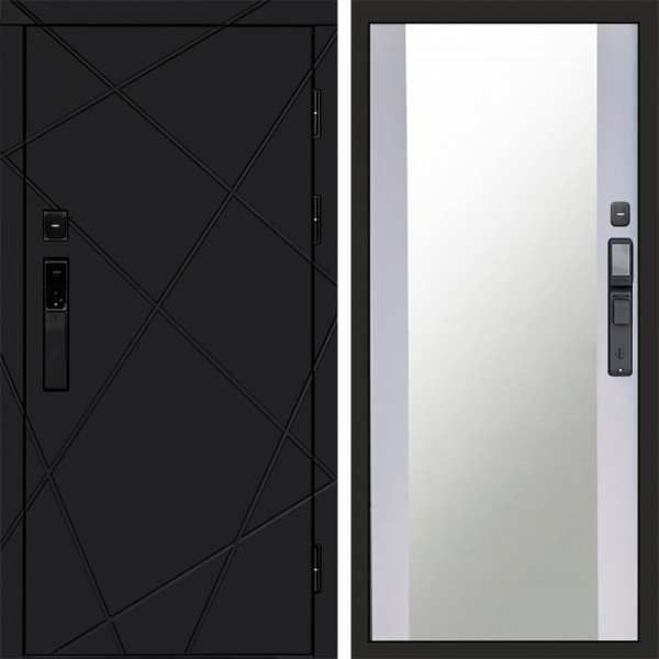 Входная дверь Termo-Door Смарт Лучи Black - Зеркало белый софт