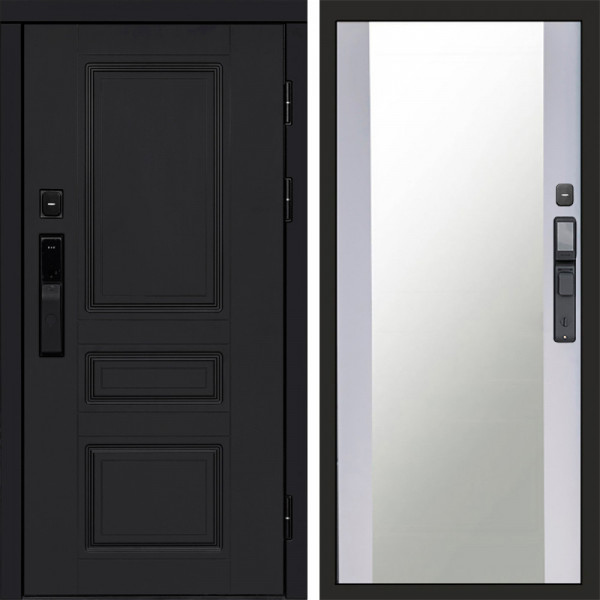 Входная дверь Termo-Door Смарт Орегон Black - Зеркало белый софт