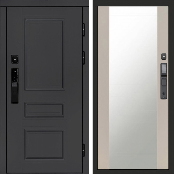 Входная дверь Termo-Door Смарт Орегон Графит - Зеркало Слоновая кость