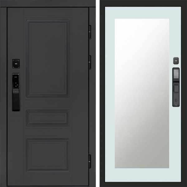 Входная дверь Termo-Door Смарт Орегон Графит - Зеркало Триумф Белый софт