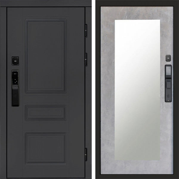 Входная дверь Termo-Door Смарт Орегон Графит - Зеркало Триумф бетон светлый