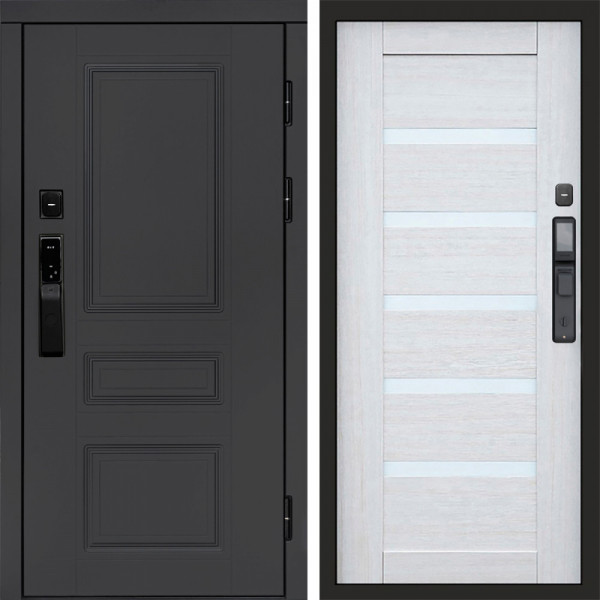 Входная дверь Termo-Door Смарт Орегон Графит - Зеркало Триумф Царга лиственница 4500 / 5500