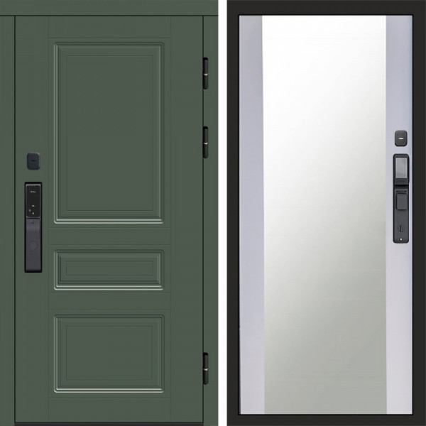 Входная дверь Termo-Door Смарт Орегон Green - Зеркало белый софт