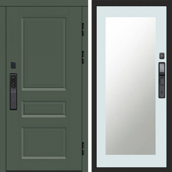 Входная дверь Termo-Door Смарт Орегон Green - Зеркало Триумф Белый софт