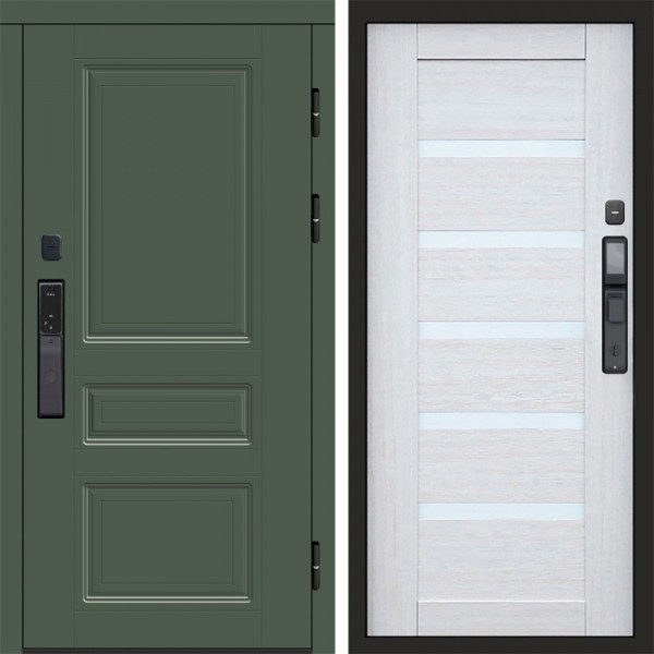 Входная дверь Termo-Door Смарт Орегон Green - Зеркало Триумф Царга лиственница 4500 / 5500