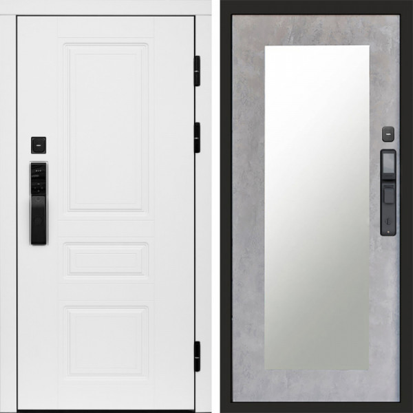 Входная дверь Termo-Door Смарт Орегон White - Зеркало Триумф бетон светлый