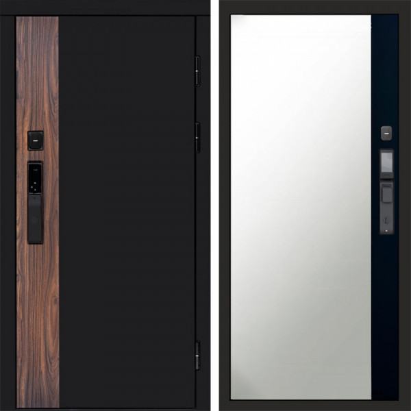 Входная дверь Termo-Door Смарт Тор - Зеркало Фацет Черный кварц+тонировка серая