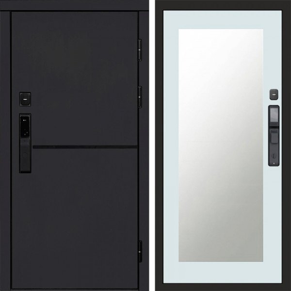 Входная дверь Termo-Door Смарт Тренд Black - Зеркало Триумф Белый софт