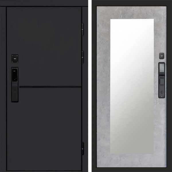 Входная дверь Termo-Door Смарт Тренд Black - Зеркало Триумф бетон светлый