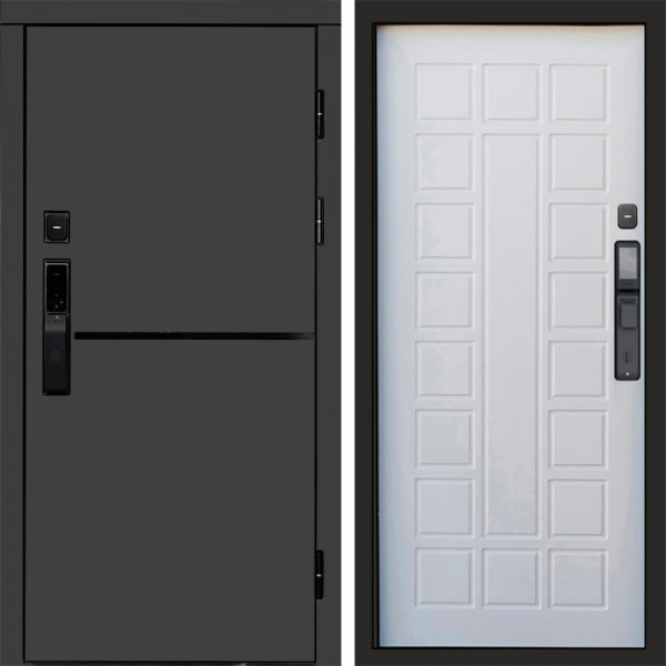 Входная дверь Termo-Door Смарт Тренд Графит - Престиж белое дерево