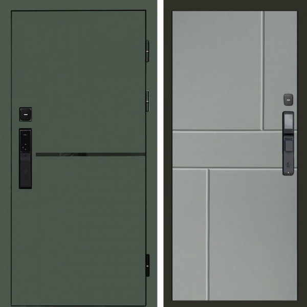 Входная дверь Termo-Door Смарт Тренд Green - Горизонт Grey софт