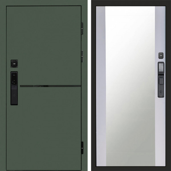 Входная дверь Termo-Door Смарт Тренд Green - Зеркало белый софт