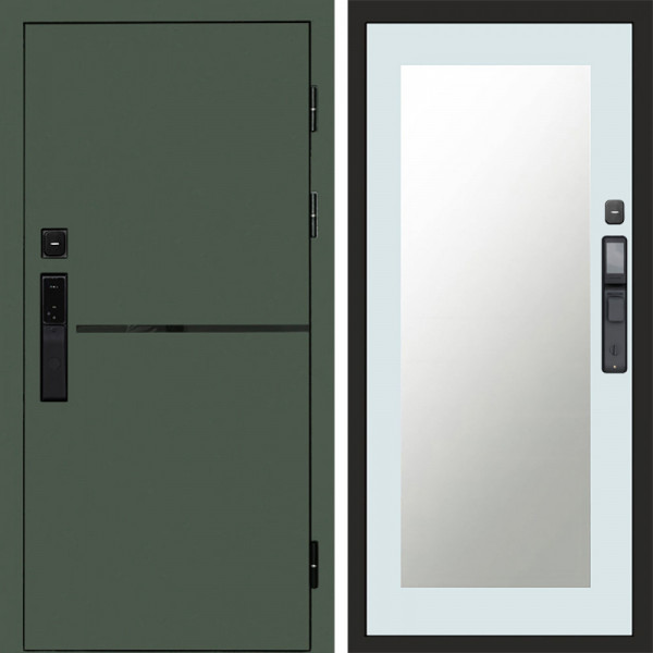 Входная дверь Termo-Door Смарт Тренд Green - Зеркало Триумф Белый софт