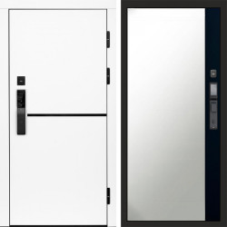 Входная дверь Termo-Door Смарт Тренд White - Зеркало Фацет Черный кварц+тонировка серая