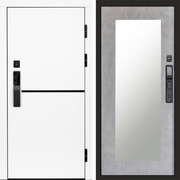 Входная дверь Termo-Door Смарт Тренд White - Зеркало Триумф бетон светлый