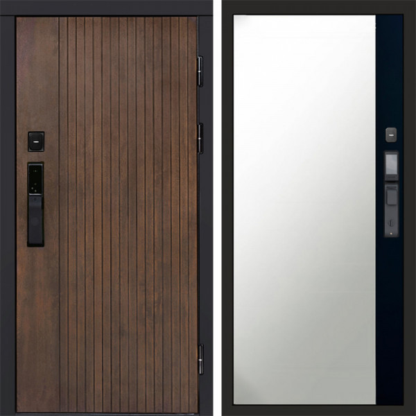 Входная дверь Termo-Door Смарт Твист Ультра - Зеркало Фацет Черный кварц+тонировка серая