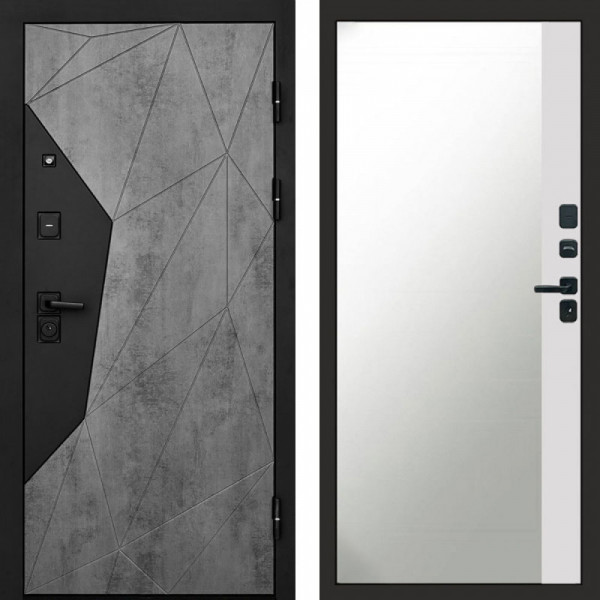 Входная дверь Termo-Door Авангард Бетон - Зеркало Фацет Белый софт