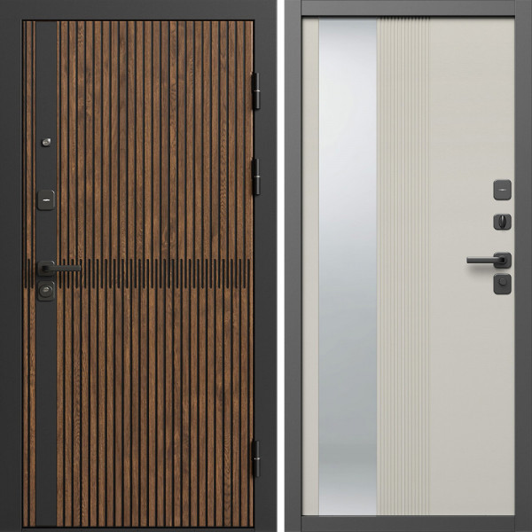 Входная дверь Termo-Door Граунд Дуб - Зеркало Люмис Соновая Кость
