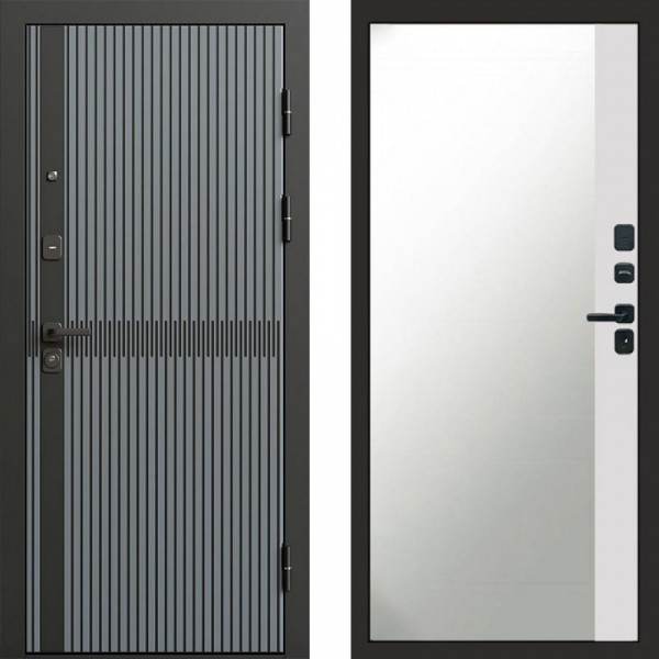 Входная дверь Termo-Door Граунд Грей - Зеркало Фацет Белый софт