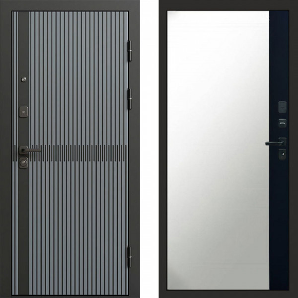 Входная дверь Termo-Door Граунд Грей - Зеркало Фацет Черный кварц+тонировка серая