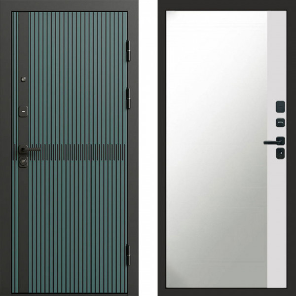 Входная дверь Termo-Door Граунд velutto verde - Зеркало Фацет Белый софт