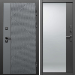 Входная дверь Termo-Door Кросс Грей - Зеркало Фацет Черный кварц+тонировка серая