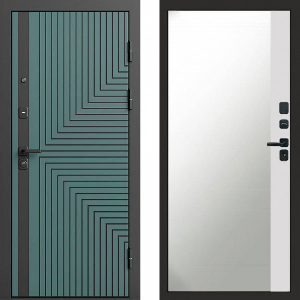 Входная дверь Termo-Door Квантум velutto verde - Зеркало Фацет Белый софт