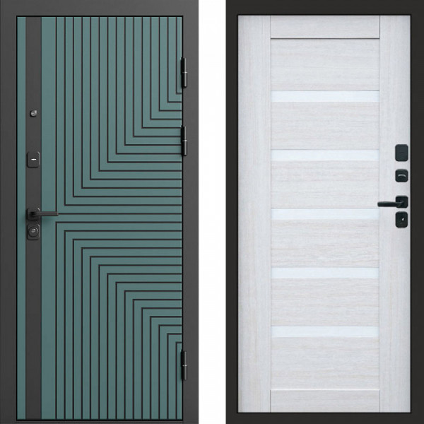 Входная дверь Termo-Door Квантум velutto verde - Зеркало Триумф Царга лиственница 4500 / 5500