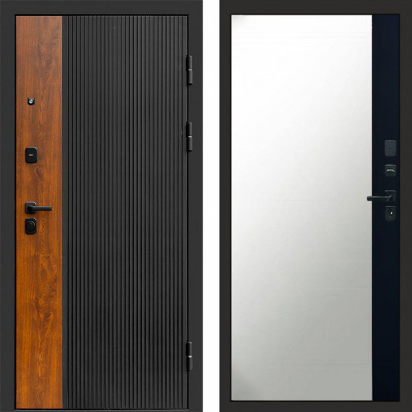 Входная дверь Termo-Door Престиж - Зеркало Фацет Черный кварц+тонировка серая