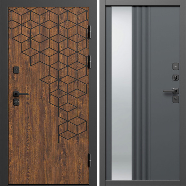 Входная дверь Termo-Door Спейс Дуб Патина - Зеркало Люмис Грей Софт