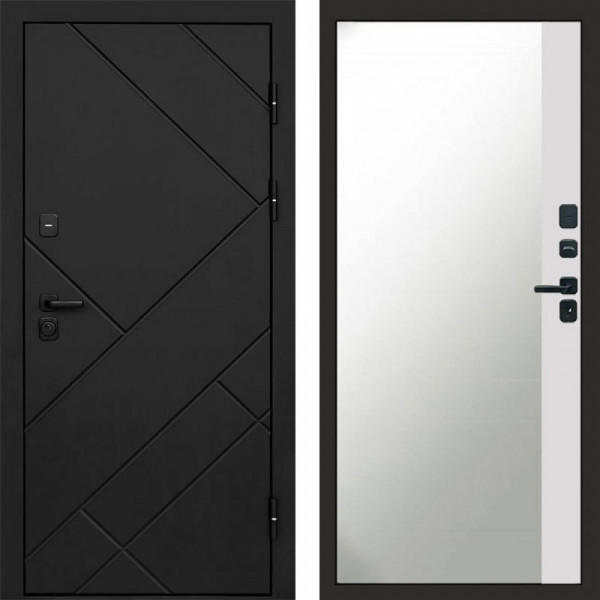 Входная дверь Termo-Door Стоун Блэк - Зеркало Фацет Белый софт
