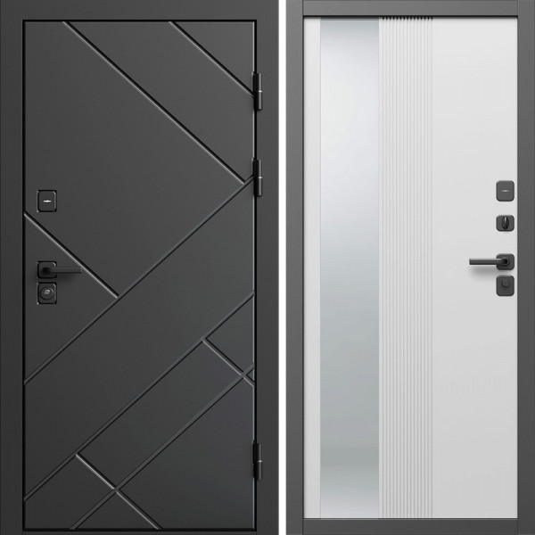Входная дверь Termo-Door Стоун Блэк - Зеркало Люмис Белый Софт