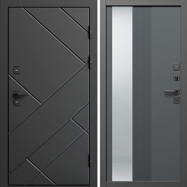 Входная дверь Termo-Door Стоун Блэк - Зеркало Люмис Грей Софт