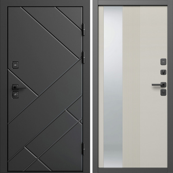 Входная дверь Termo-Door Стоун Блэк - Зеркало Люмис Соновая Кость