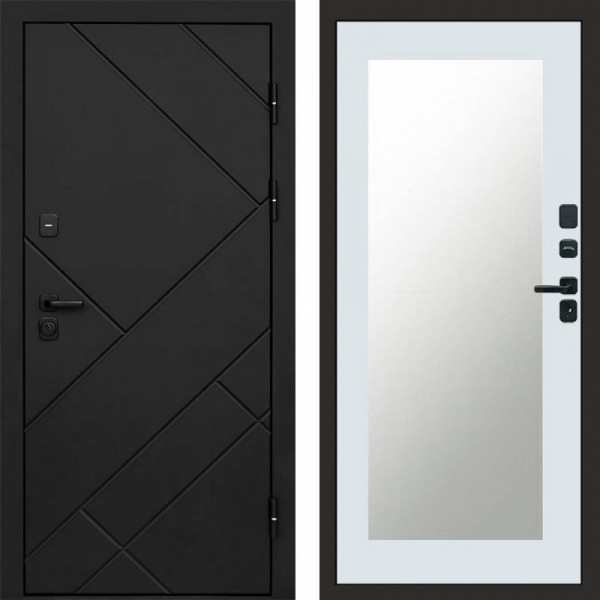 Входная дверь Termo-Door Стоун Блэк - Зеркало Триумф Белый софт