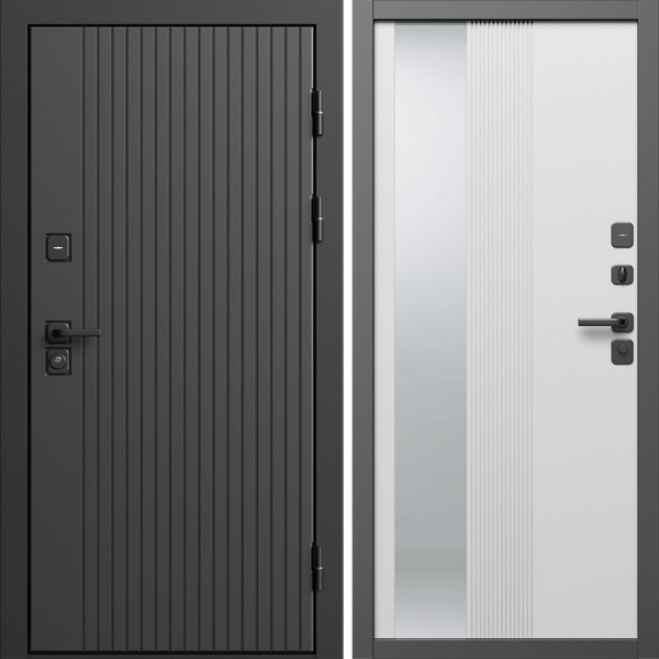 Входная дверь Termo-Door Твист Блэк - Зеркало Люмис Белый Софт