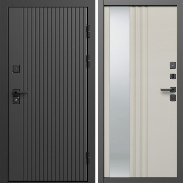 Входная дверь Termo-Door Твист Блэк - Зеркало Люмис Соновая Кость