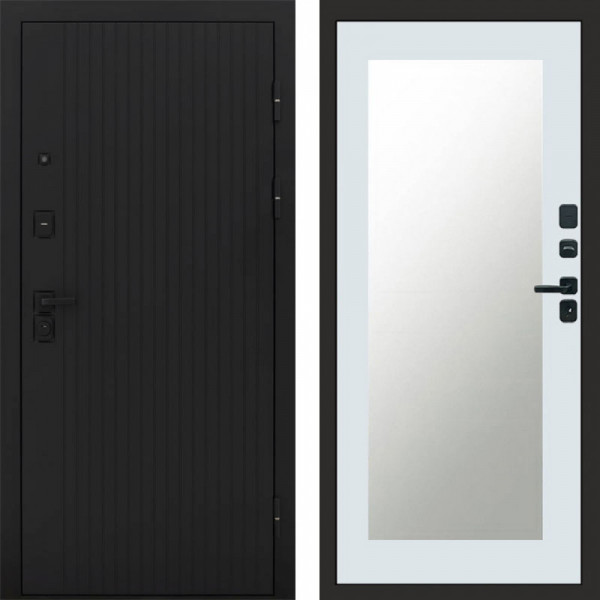 Входная дверь Termo-Door Твист Блэк - Зеркало Триумф Белый софт