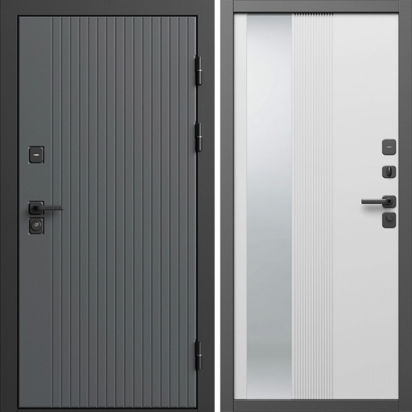 Входная дверь Termo-Door Твист Грей - Зеркало Люмис Белый Софт