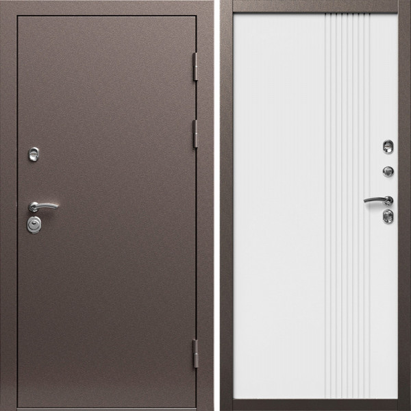 Входная дверь Termo-Door Техно Медь Антик - Страйп Белый Софт