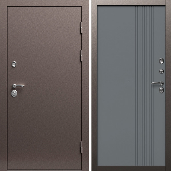Входная дверь Termo-Door Техно Медь Антик - Страйп Грей Софт