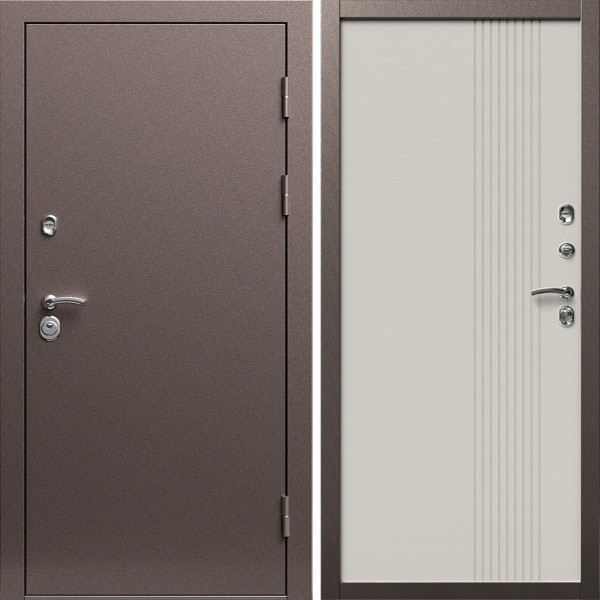 Входная дверь Termo-Door Техно Медь Антик - Страйп Слоновая Кость