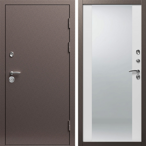Входная дверь Termo-Door Техно Медь Антик - Зеркало белый софт