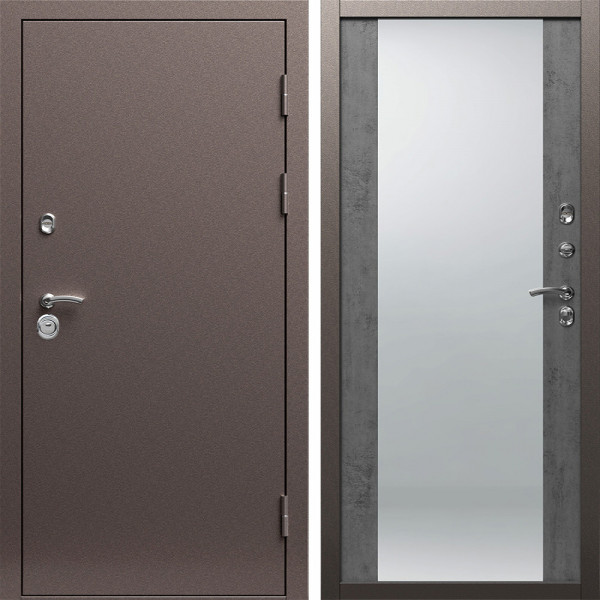 Входная дверь Termo-Door Техно Медь Антик - Зеркало бетон темный