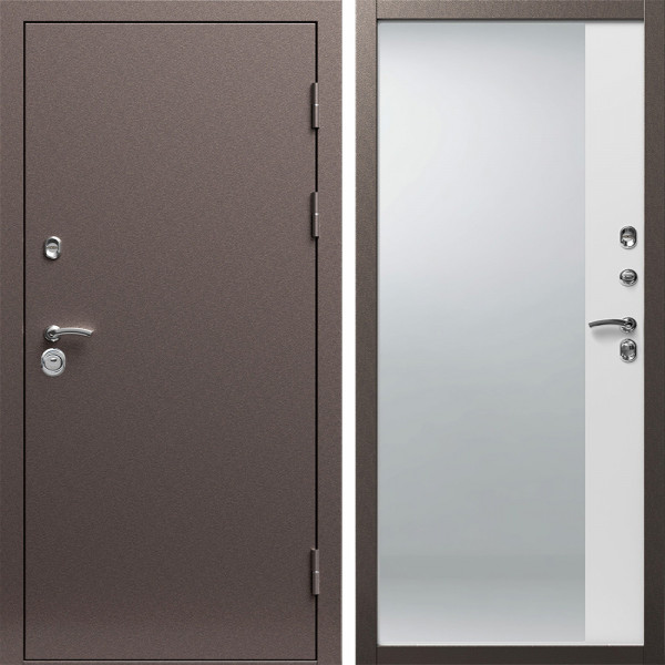 Входная дверь Termo-Door Техно Медь Антик - Зеркало Фацет Белый софт